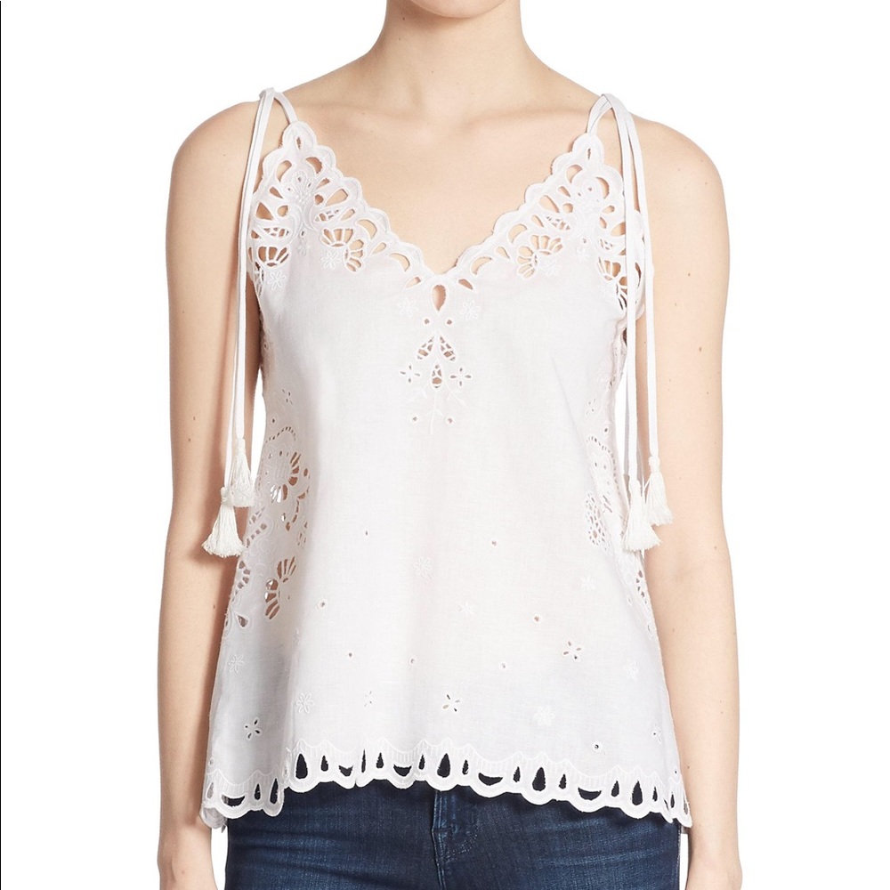 Theory Wiola Light Linen Embroidered Top